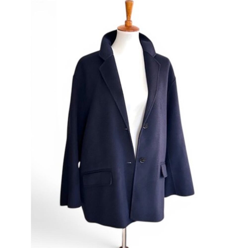 Navy Relaxed Zara Wool Blend Coat, Size M-L